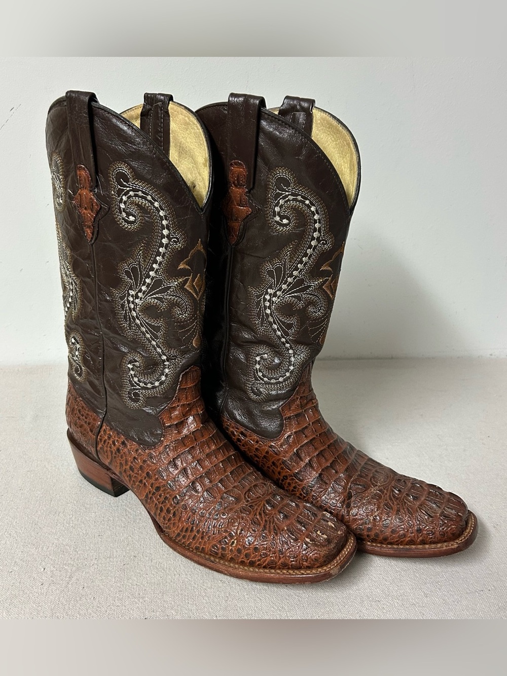 Ferrini Boots Mens 11 Brown Leather Caiman Croc Print